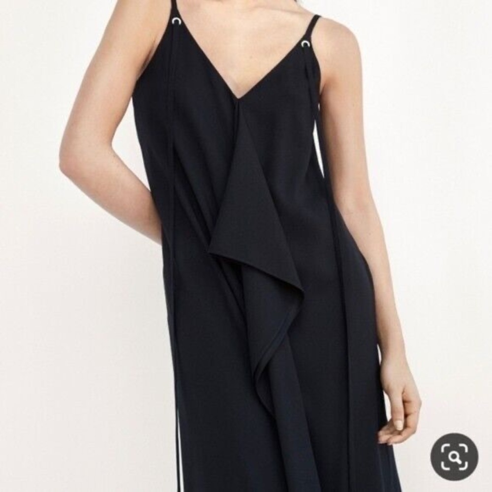 Massimo Dutti black ruffle front maxi tie back dress 8